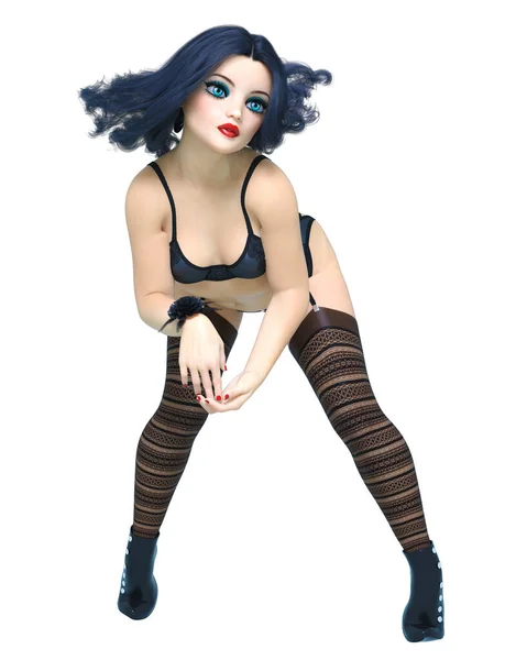 Sexy Burlesque Mädchen Puppe Große Blaue Augen Helles Makeup Woman — Stockfoto