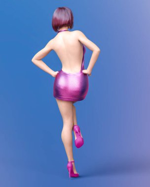 Güzel kadın kısa gece mini elbisesi, daha iyi kıyafetler koleksiyonu. Parlak makyaj. Kadın stüdyosu göz alıcı fotoğraf çekimi. Kavramsal moda sanatı..