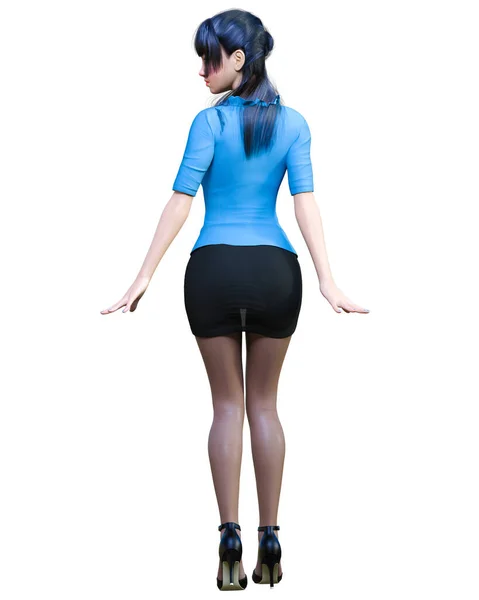 美しい女性の黒の短いミニスカートとパンティーホース オフィス秘書スタイル明るい変身 女性のスタジオ写真 コンセプチュアルなファッションアート 誘惑率直な立場 Femmeファタル 3Dレンダリング — ストック写真