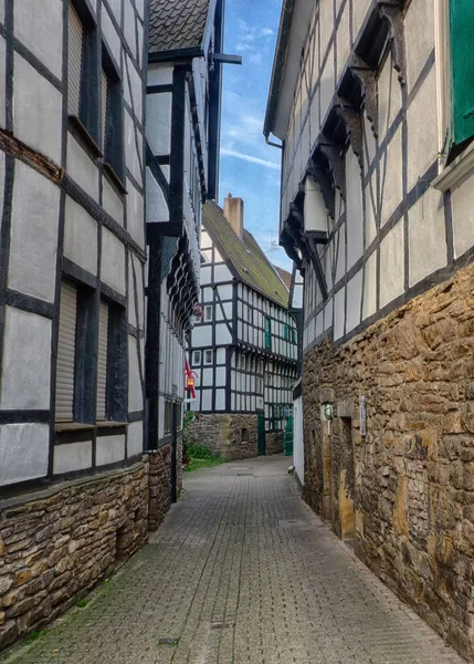 Maisons Bois Sur Une Route Étroite Dans Centre Historique Hattingen — Photo