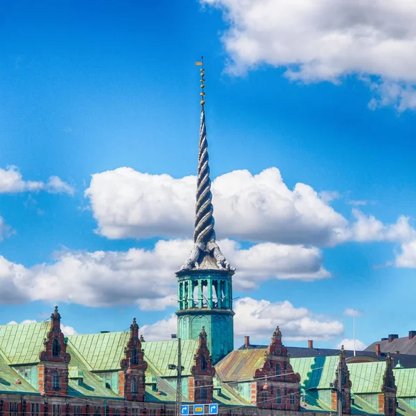 Tower of the historical stock exchange building in Copenhagen, Denmark