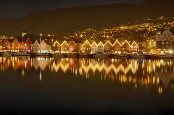 Vánoční Osvětlení Bergenu Norsku — Stock fotografie