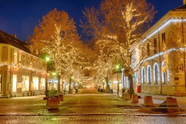 Trondheim Norveç'te kış ve Noel ışıkları 