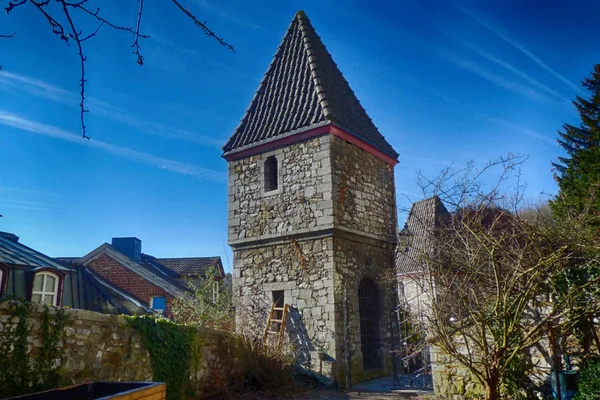 Alter Wachturm Und Kräutergarten Der Altstadt Von Stolberg Rheinland — Stockfoto