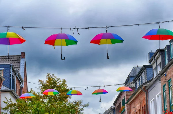Pedestrian zone and umbrellas in the centre of Kleve in Germany