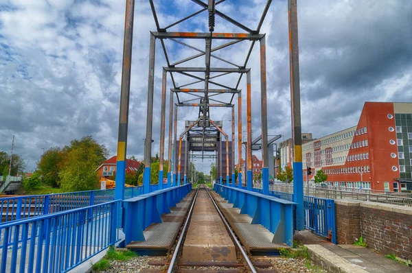 Železniční Most Vnějším Přístavu Emdenu Východní Frisii — Stock fotografie