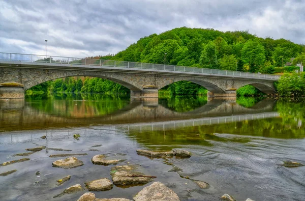 Ponte Barragem Através Rio Sieg Perto Dattenfeld — Fotografia de Stock