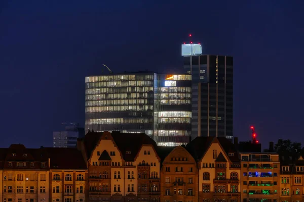 Oude Binnenstad Gevels Moderne Architectuur Düsseldorf Nachts — Stockfoto