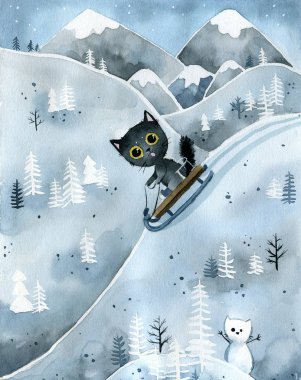 kedi dağdan bir kızak sürme