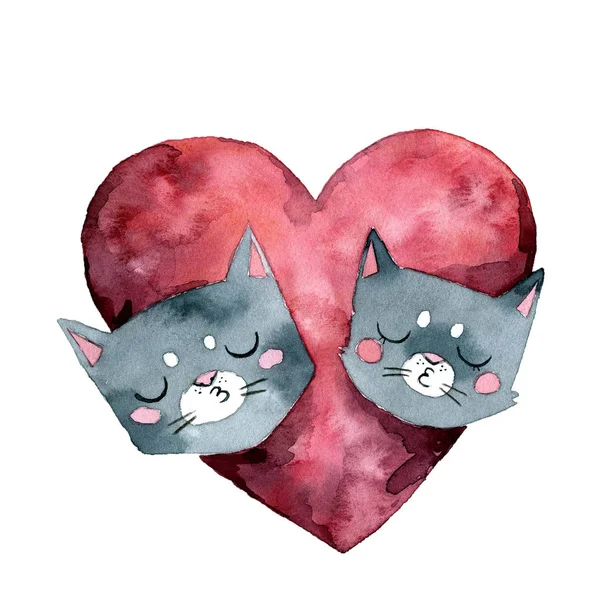 Beso Gatos Gran Corazón —  Fotos de Stock