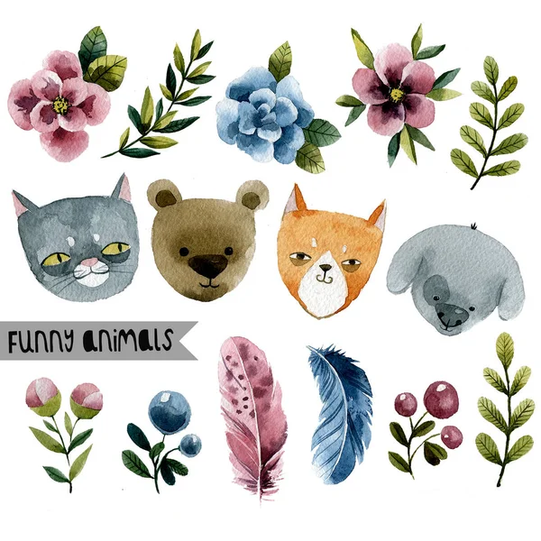 Rostliny Zvířata Květiny Akvarel — Stock fotografie