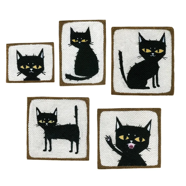 Černá Kočka Představuje Malba Akryl — Stock fotografie