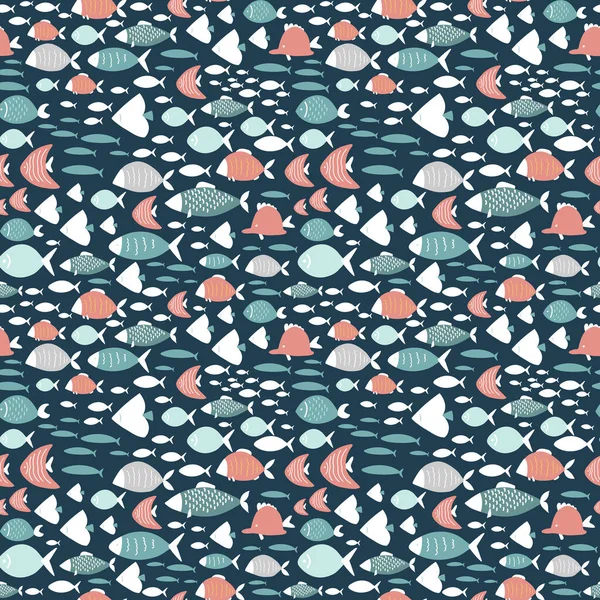 Many different exotic fish, sea ocean seamless pattern, cartoon vector illustration — Stock Vector