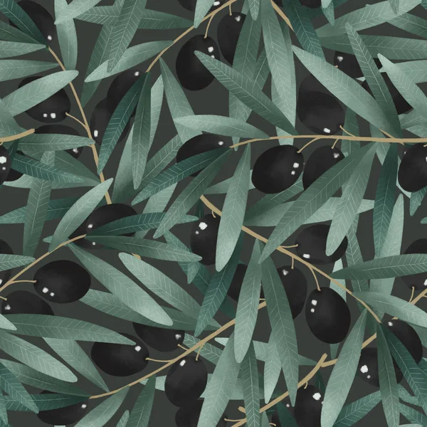 Гілка Оливок Зелена Трав Яна Органічна Природа Безшовна Ілюстрація Візерунка — стокове фото
