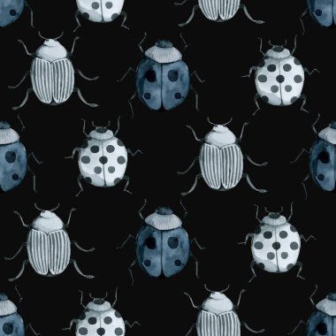 Mavi böcek, yabani böcek, çivit deseni, yabani böcekler, suluboya vintage el çizimi.