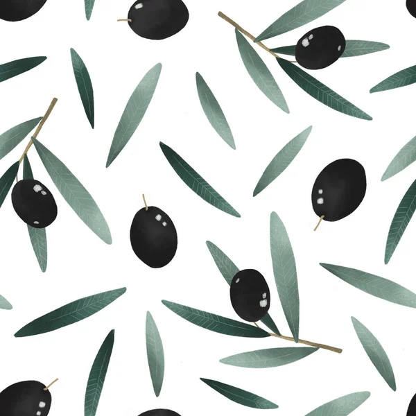 Оливковая Ветвь Зеленые Травяные Органические Природы Бесшовные Иллюстрации Картины Ручной — стоковое фото