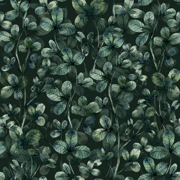 Клевер Акварель Зеленый Зеленый Травяной Органической Природы Цветочный Бесшовный Рисунок — стоковое фото