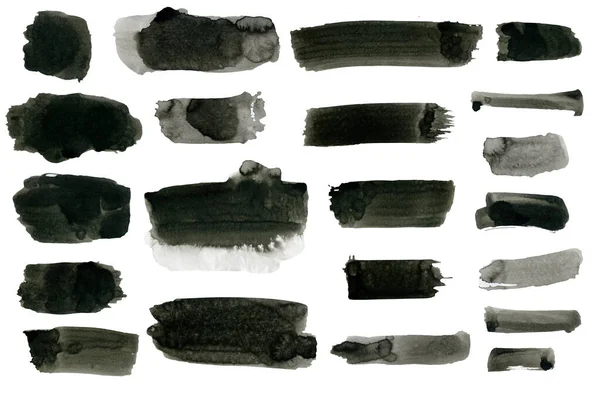 Abstrakte Flecken Schwarze Tinte Monochrom Isoliert Pinselzeichnung Illustration — Stockfoto