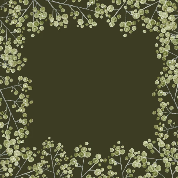 Yeşil Gri Yapraklar Dallar Çiçekler Kalem Çizimi Düğün Davetiyelerinin Tasarımı — Stok fotoğraf