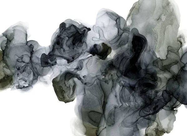 黒と白のアルコールインク抽象的なモノクロの背景 スプラッシュと汚れ 手描き イラスト — ストック写真