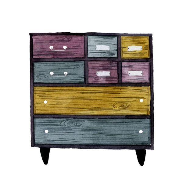 Colorful Chest Drawers Watercolor — Stock Photo, Image