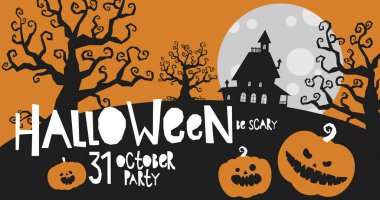 Cadılar Bayramı klasik renkleri siyah turuncu, parti daveti, afiş arkaplanı, el çizimi vektörü