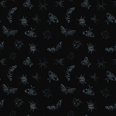 Mavi gece kelebeği, çivit böceği desenli, yabani böcekler, suluboya klasik çizimler, el çizimi.