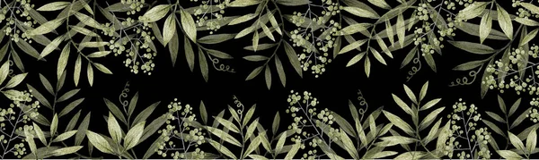 Зеленые Серые Листья Ветви Цветы Рисунок Карандашом Рамка Шаблона Оформления — стоковое фото