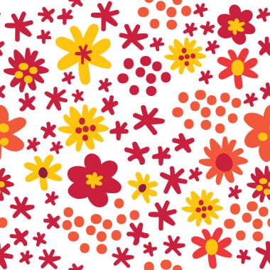 Vektör renkli sonbahar düz stil turuncu ve kırmızı çiçekler, Dikişsiz desen arka plan desen tasarım yüzey