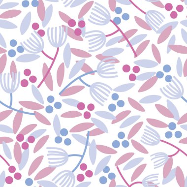 Çiçek, bitkiler, meyveler ile vektör çiçek seamless modeli. Dikişsiz desen tasarım