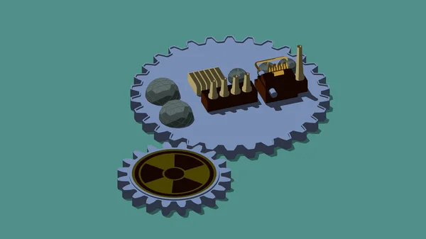 Illustration Cogs Gear Sign Radiation Plant Idea Nuclear Power Development — Stock Photo, Image