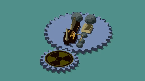 Απεικόνιση Του Γρανάζια Του Εργαλείου Σύμβολο Της Ακτινοβολίας Και Φυτό — Φωτογραφία Αρχείου