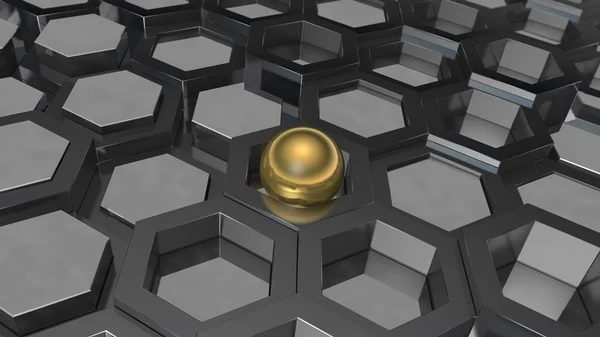 3D illustration of a background of the plurality of platinum metal and gold ball, a sphere. The idea of business, wealth and prosperity, a complex banking and economic system 3D rendering, abstraction