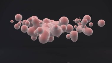 güzel bir pembe 3D illüstrasyon inci bırakır. Hafiflik içinde yüzen ve taraf için uçan yağ damla. Soyut görüntüdeki karanlık bir boşluk. Hassasiyet ve güzellik sembolü. 3D render