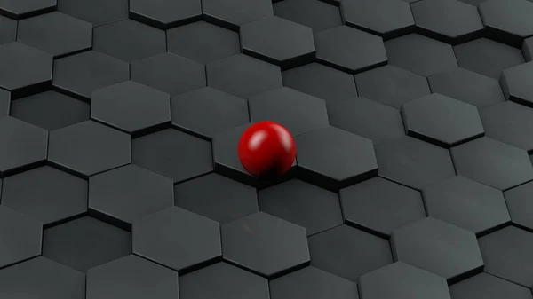 Siyah Altıgen Yanarak Bahislerin Doğru Farklı Boyut Kırmızı Top Ortasında — Stok fotoğraf