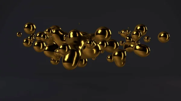 Απεικόνιση Του Λιωμένου Μετάλλου Χρυσό Σταγόνες Επιπλέουν Συνθήκες Έλλειψης Βαρύτητας — Φωτογραφία Αρχείου