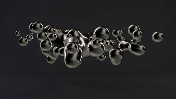 금속은 수은의 무중력에 측면에 어두운 공간에서 추상적인 이미지입니다 렌더링 — 스톡 사진