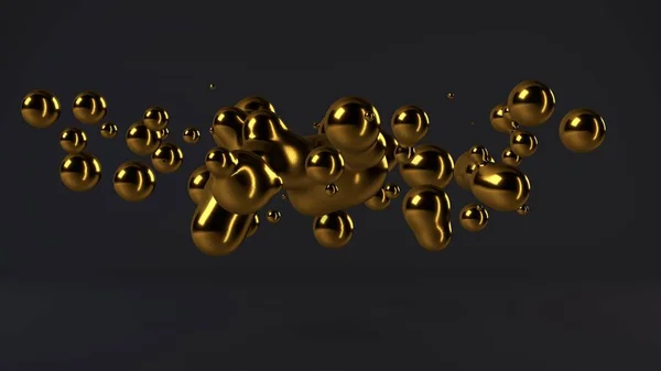 Иллюстрация Расплавленного Металла Золота Капли Плавающие Невесомости Летящие Стороны Абстрактное — стоковое фото