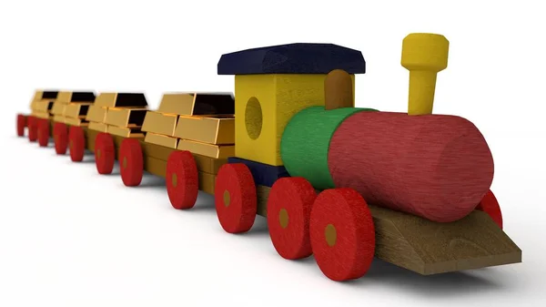 Ilustração Trem Multicolorido Madeira Brinquedo Comboio Comboio Sorte Nos Carros — Fotografia de Stock