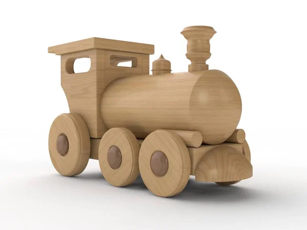 Locomotiva Brinquedo Infantil Trem Madeira Ilustração Isolada Sobre Fundo Branco — Fotografia de Stock