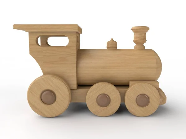 Children Toy Locomotive Wooden Train Illustration Isolated White Background Close — Stock Photo, Image