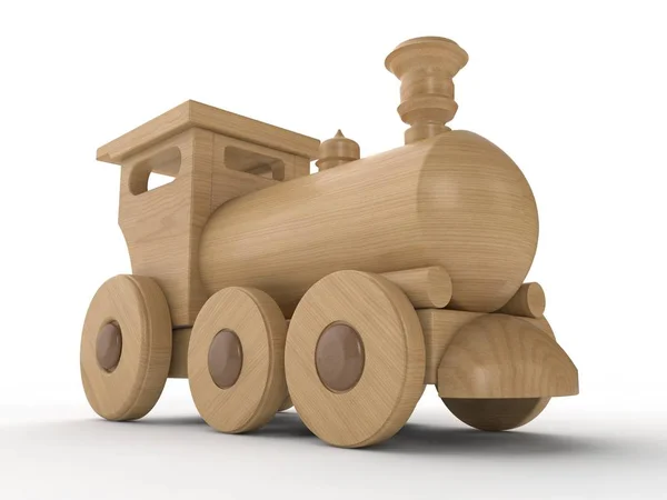 Locomotiva Brinquedo Infantil Trem Madeira Ilustração Isolada Sobre Fundo Branco — Fotografia de Stock