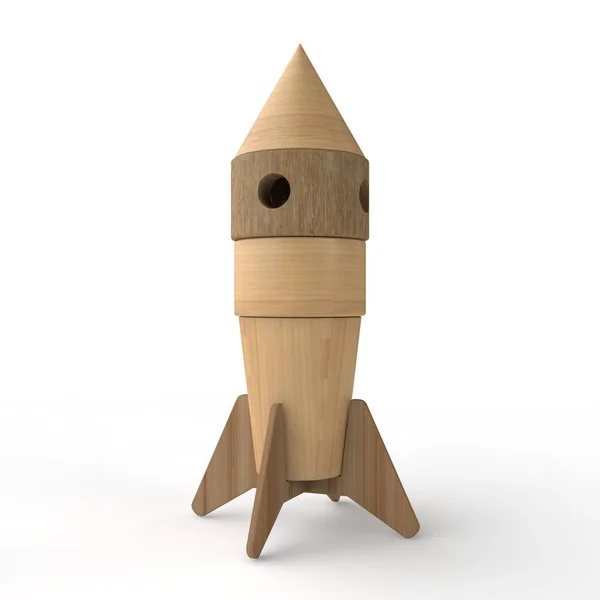 Иллюстрация Космической Ракеты Деревянной Игрушки Крупным Планом Стоящей Вертикально Детский — стоковое фото