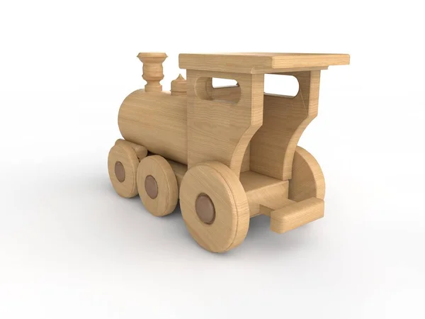 Παιδικό Παιχνίδι Ατμομηχανή Ξύλινο Τρένο Απεικόνιση Που Απομονώνονται Λευκό Φόντο — Φωτογραφία Αρχείου