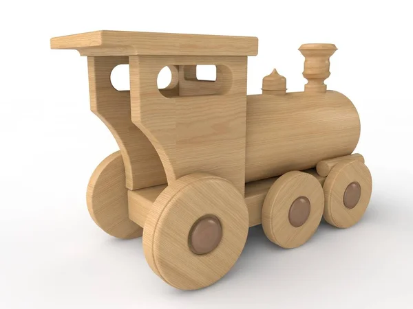 Locomotora Juguete Para Niños Tren Madera Ilustración Aislada Sobre Fondo — Foto de Stock