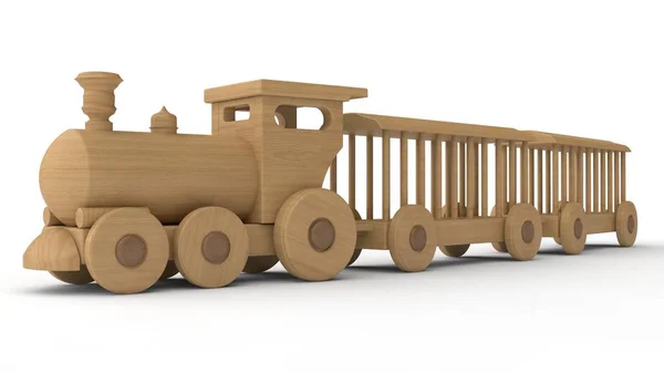 Ilustração Uma Locomotiva Madeira Vagões Vazios Brinquedo Infantil Modelo Lembrança — Fotografia de Stock