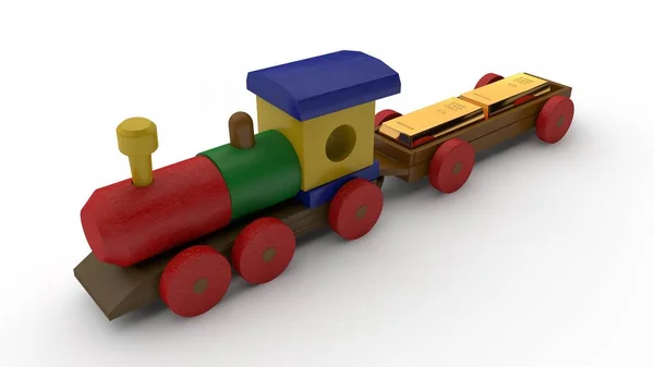 Illustration Wooden Train Toys Car Lucky Two Gold Bars Idea — Stock Photo, Image