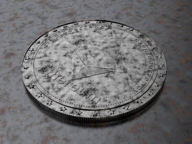 bir sikke eter, çizikler, Fiyat eski yüzeyinde kayıp ile 3D çizimi metal cryptocurrency oranı, elektronik para, sanal para çöküşü enflasyon düşüşü