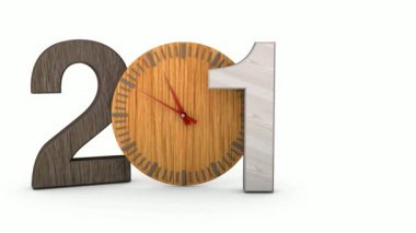 ahşap saat ve kaybolan ve numaraları 2019 ve 2018 görünen 3d animasyon.