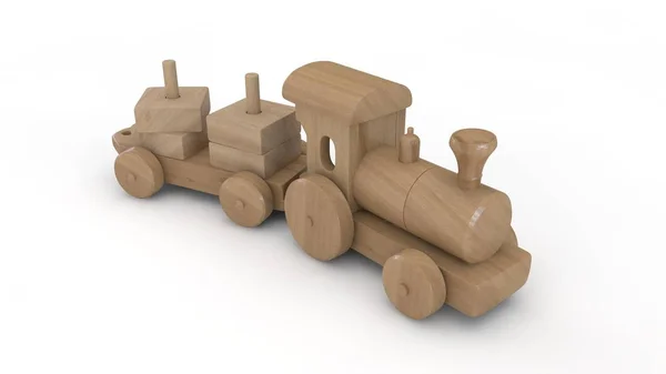 Απεικόνιση Του Ατμομηχανή Ξύλινο Παιχνίδι Φτιαγμένο Από Ξύλινα Στοιχεία Της — Φωτογραφία Αρχείου